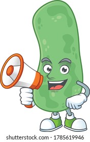 A picture of enterobacteriaceae cartoon design style speaking on a megaphone. Vector illustration