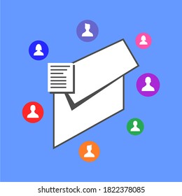 picture of envelope surrounded by icon of person in circle of various colors
