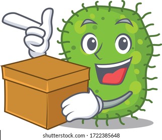 An picture of escherichia cartoon design concept holding a box