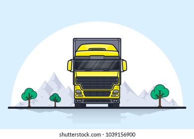 Picture of european cargo truck trailer, front view. Flat style line art illustration. Cargo transportation concept.