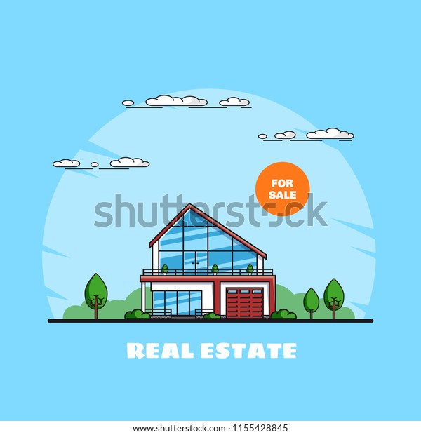 Picture Family Cottage House Trees Real Stock Vector Royalty Free