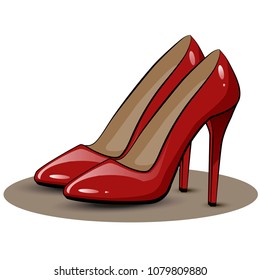 
Picture of female red classic shoes with high heels. Vector illustration.