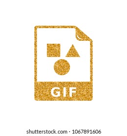 Picture file format icon in gold glitter texture. Sparkle luxury style vector illustration.