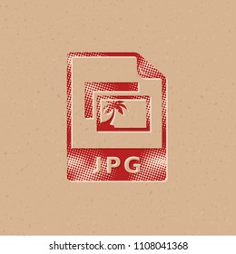 Picture file format icon in halftone style. Grunge background vector illustration.