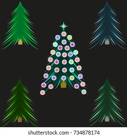 Picture of a fir tree. New Year tree with ornaments