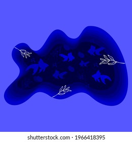 a picture of a fish pond with paper cut out styles. suitable for wall display, book or magazine cover, etc.