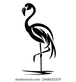 Picture of a flamingo in black and white, standing on a pole, beautifully drawn