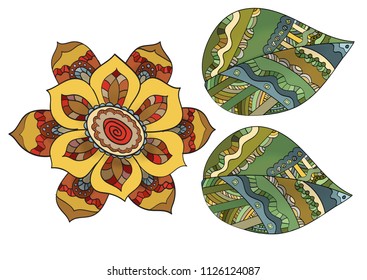 A picture of a flower and leaf style of Zentangle