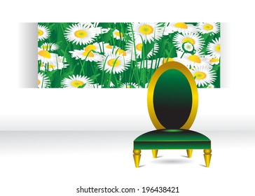 Picture with flowers and a beautiful chair.