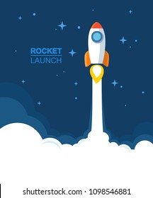 Picture of flying rocket business startup pattern concept. Vector flat