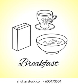 Picture of food in a linear style. Illustration of meal for breakfast.