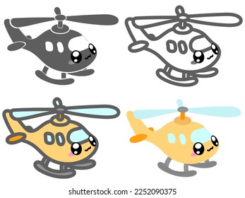 picture of four drawing cute helicopter icons