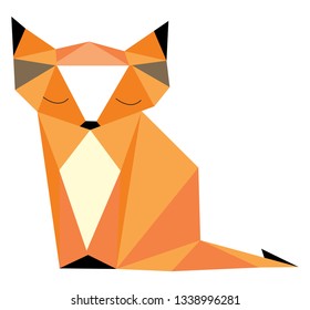 A picture of fox made out of geometrical shapes using whiteorangeblack & orange color vector color drawing or illustration 