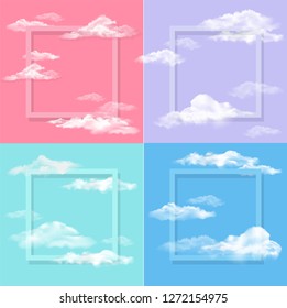 Picture frame background with clouds on blue sky