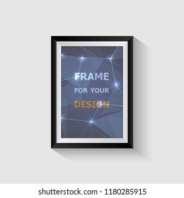 Picture frame with blue low poly triangle background, stock vector