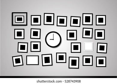 Picture frame and clock on the wall design vector