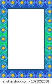Picture frame with colorful flower decoration, striped pattern, frame for photo