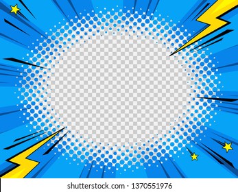 Picture frame for cool posters, comic book style, transparent center layer, background halftone print texture, lightning strike