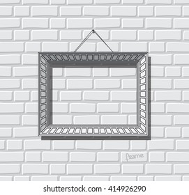 Picture frame flat vector. Photo frame on brick wall. Painting frame.