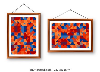 Picture frame with geometric trendy pattern, Bauhaus style. Modern background, simple elements. Retro texture, basic geometric shapes. Print design, minimalist poster cover. Vector illustration