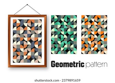 Picture frame with geometric trendy pattern, Bauhaus style. Modern background, simple elements. Retro texture, basic geometric shapes. Print design, minimalist poster cover. Vector illustration