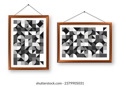 Marco de imagen con diseño geométrico de moda, estilo Bauhaus. Fondo moderno, elementos sencillos. Textura retro, formas geométricas básicas. Diseño de impresión, portada de póster minimalista. Ilustración del vector