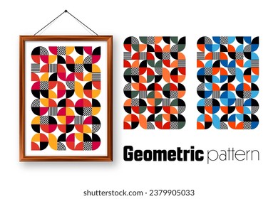 Picture frame with geometric trendy pattern, Bauhaus style. Modern background, simple elements. Retro texture, basic geometric shapes. Print design, minimalist poster cover. Vector illustration