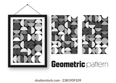 Picture frame with geometric trendy pattern, Bauhaus style. Modern background, simple elements. Retro texture, basic geometric shapes. Print design, minimalist poster cover. Vector illustration