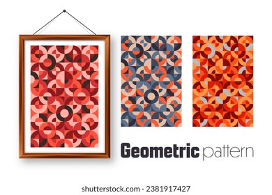 Picture frame with geometric trendy pattern, Bauhaus style. Modern background, simple elements. Retro texture, basic geometric shapes. Print design, minimalist poster cover. Vector illustration