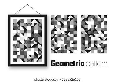 Picture frame with geometric trendy pattern, Bauhaus style. Modern background, simple elements. Retro texture, basic geometric shapes. Print design, minimalist poster cover. Vector illustration