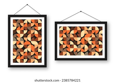Picture frame with geometric trendy pattern, Bauhaus style. Modern background, simple elements. Retro texture, basic geometric shapes. Print design, minimalist poster cover. Vector illustration