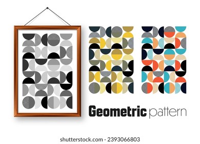 Picture frame with geometric trendy pattern, Bauhaus style. Modern background, simple elements. Retro texture, basic geometric shapes. Print design, minimalist poster cover. Vector illustration