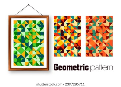 Marco de imagen con diseño geométrico de moda, estilo Bauhaus. Fondo moderno, elementos sencillos. Textura retro, formas geométricas básicas. Diseño de impresión, portada de póster minimalista. Ilustración del vector
