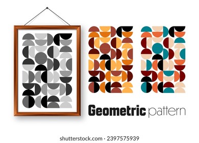 Picture frame with geometric trendy pattern, Bauhaus style. Modern background, simple elements. Retro texture, basic geometric shapes. Print design, minimalist poster cover. Vector illustration
