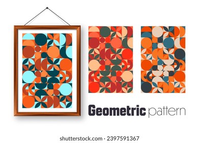 Picture frame with geometric trendy pattern, Bauhaus style. Modern background, simple elements. Retro texture, basic geometric shapes. Print design, minimalist poster cover. Vector illustration