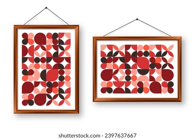 Picture frame with geometric trendy pattern, Bauhaus style. Modern background, simple elements. Retro texture, basic geometric shapes. Print design, minimalist poster cover. Vector illustration