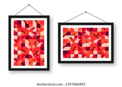 Picture frame with geometric trendy pattern, Bauhaus style. Modern background, simple elements. Retro texture, basic geometric shapes. Print design, minimalist poster cover. Vector illustration