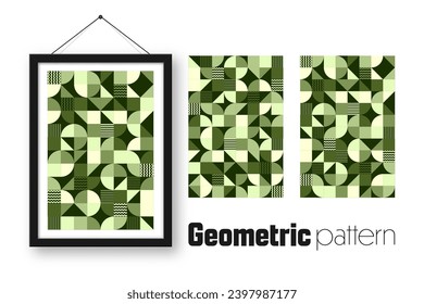 Picture frame with geometric trendy pattern, Bauhaus style. Modern background, simple elements. Retro texture, basic geometric shapes. Print design, minimalist poster cover. Vector illustration