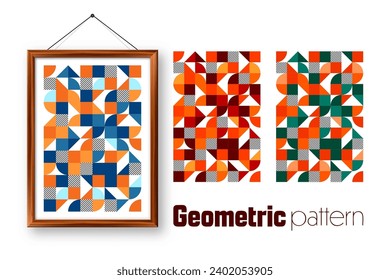 Picture frame with geometric trendy pattern, Bauhaus style. Modern background, simple elements. Retro texture, basic geometric shapes. Print design, minimalist poster cover. Vector illustration