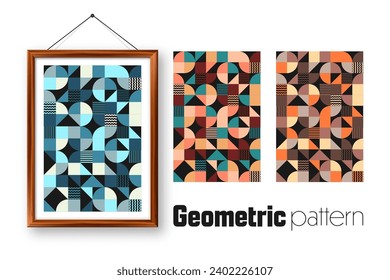 Picture frame with geometric trendy pattern, Bauhaus style. Modern background, simple elements. Retro texture, basic geometric shapes. Print design, minimalist poster cover. Vector illustration