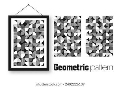 Marco de imagen con diseño geométrico de moda, estilo Bauhaus. Fondo moderno, elementos sencillos. Textura retro, formas geométricas básicas. Diseño de impresión, portada de póster minimalista. Ilustración del vector