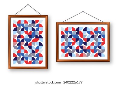 Picture frame with geometric trendy pattern, Bauhaus style. Modern background, simple elements. Retro texture, basic geometric shapes. Print design, minimalist poster cover. Vector illustration