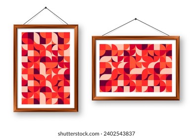 Picture frame with geometric trendy pattern, Bauhaus style. Modern background, simple elements. Retro texture, basic geometric shapes. Print design, minimalist poster cover. Vector illustration