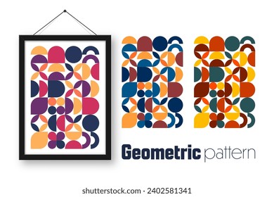 Picture frame with geometric trendy pattern, Bauhaus style. Modern background, simple elements. Retro texture, basic geometric shapes. Print design, minimalist poster cover. Vector illustration