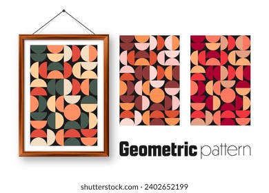 Marco de imagen con diseño geométrico de moda, estilo Bauhaus. Fondo moderno, elementos sencillos. Textura retro, formas geométricas básicas. Diseño de impresión, portada de póster minimalista. Ilustración del vector