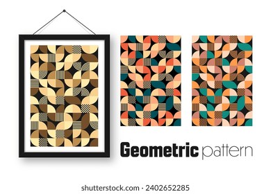 Picture frame with geometric trendy pattern, Bauhaus style. Modern background, simple elements. Retro texture, basic geometric shapes. Print design, minimalist poster cover. Vector illustration