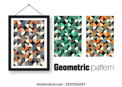 Picture frame with geometric trendy pattern, Bauhaus style. Modern background, simple elements. Retro texture, basic geometric shapes. Print design, minimalist poster cover. Vector illustration