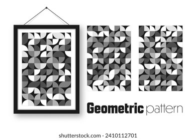 Picture frame with geometric trendy pattern, Bauhaus style. Modern background, simple elements. Retro texture, basic geometric shapes. Print design, minimalist poster cover. Vector illustration