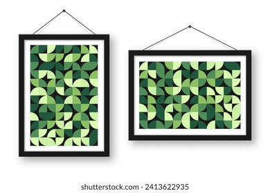 Picture frame with geometric trendy pattern, Bauhaus style. Modern background, simple elements. Retro texture, basic geometric shapes. Print design, minimalist poster cover. Vector illustration