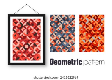 Picture frame with geometric trendy pattern, Bauhaus style. Modern background, simple elements. Retro texture, basic geometric shapes. Print design, minimalist poster cover. Vector illustration
